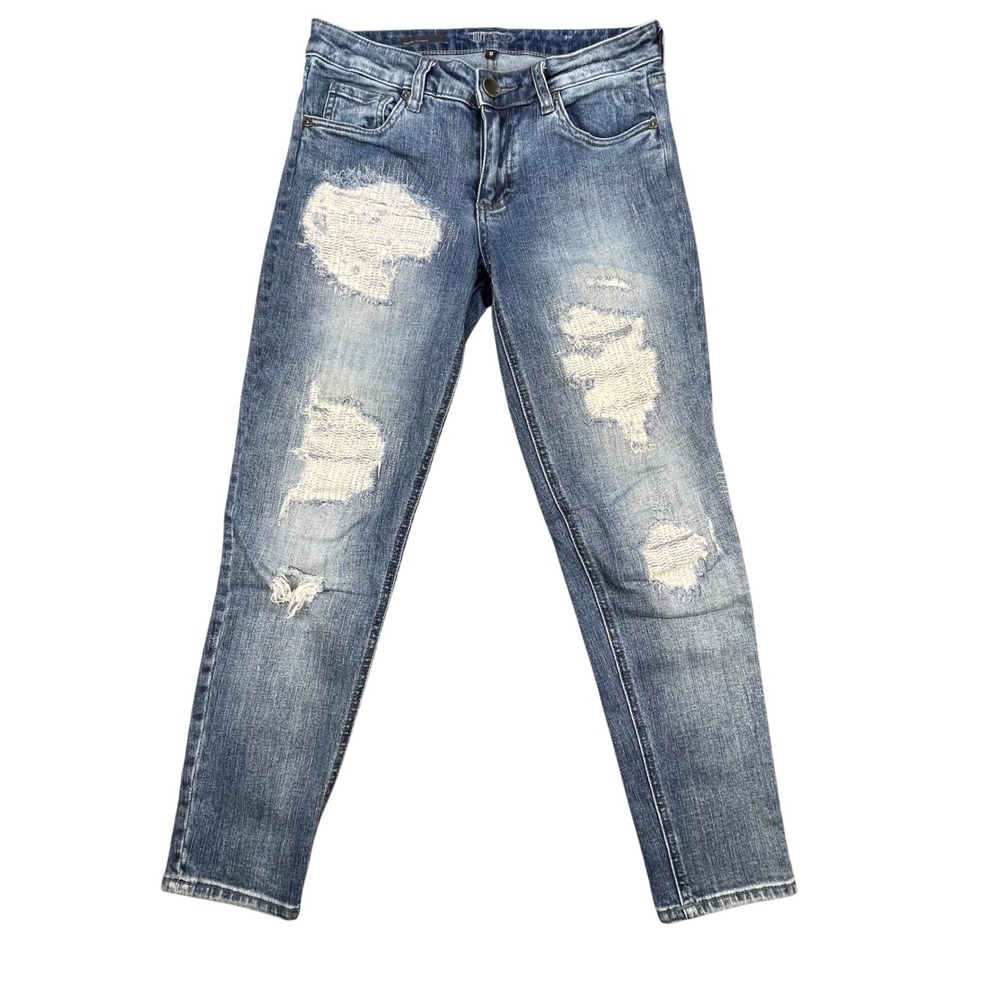 Kut from the Kloth Blue Distressed Swede Boyfriend Jeans Womens Size 0